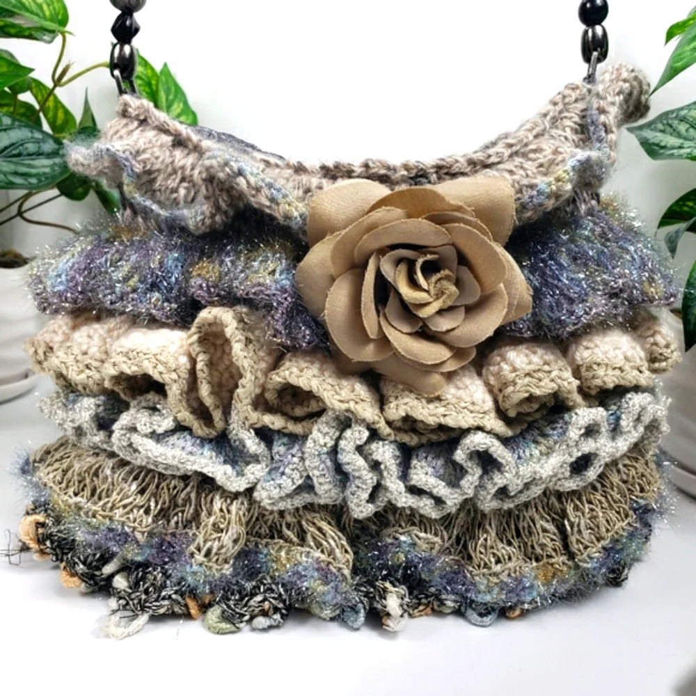 Handcrafted Crochet w/ Layers of Ruffles and a Beaded Handle Vintage Grandma